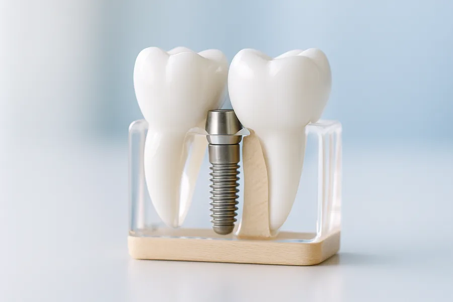 Close view of a dental implant model at the Fort Myers dentist